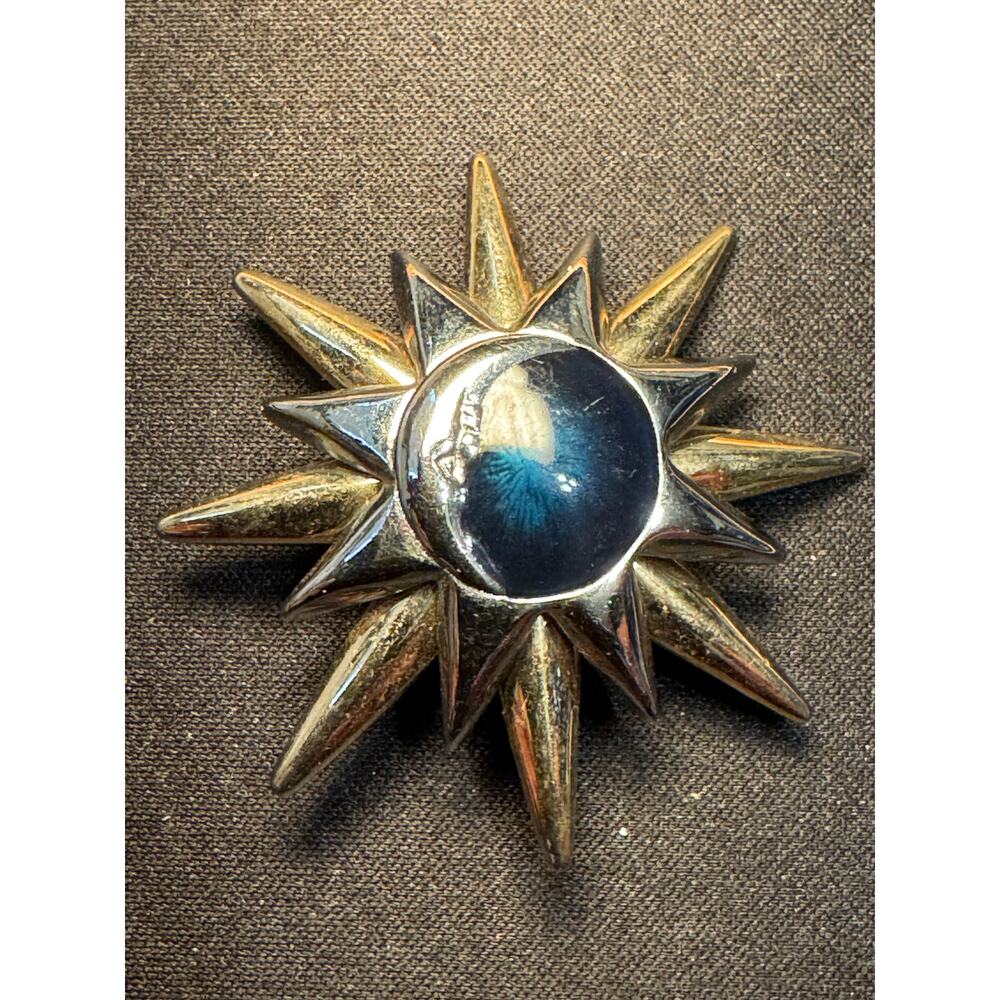 Vintage Liz Claiborne Starburst Sun Crescent Moon Brooch